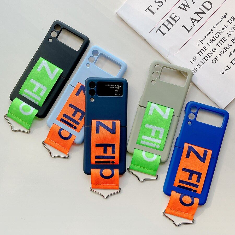 HOCE Cases For Samsung Galaxy Z Flip 3 4 Flip3 Flip4 Case With Hand Strap Wristband Ultra Thin Hard Plastic Camera Protection Cover