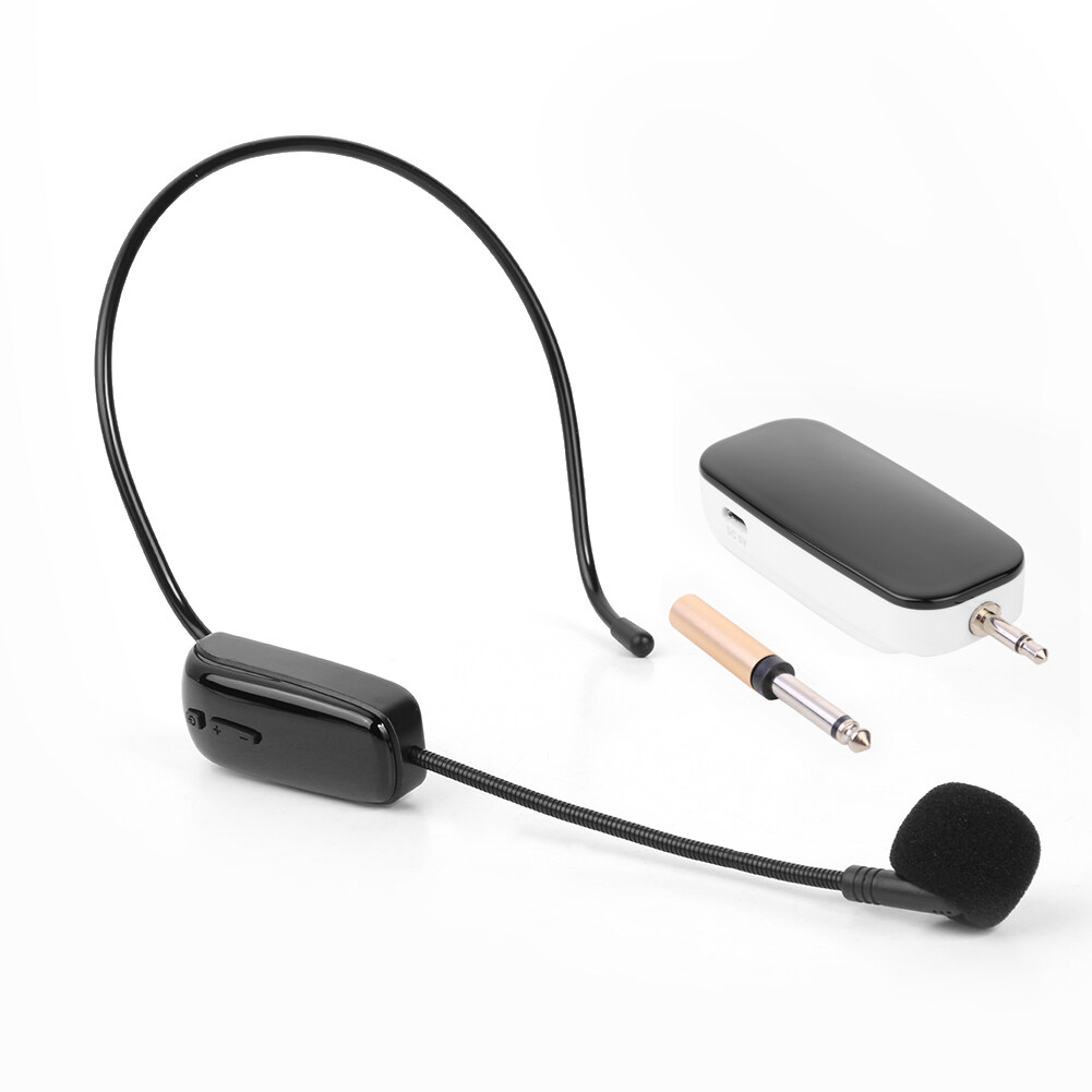 UHF Headset Wireless Microphone with Receiver Headband Teaching Meeting HD Microphone Voice Amplifier with 3.5 to 6.5 Audio Plug